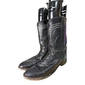 Justin 3171 Vintage Exotic Full Quill Ostrich Cowboy Boots Black Men's Size 9